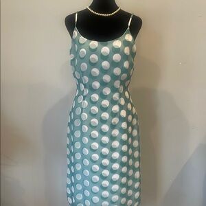 Elegant Polka Dot Dress in Blue and White